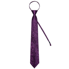 Silk Tie Deep Purple Paisley Lazy Easy-pull Mens Dress Tie Set