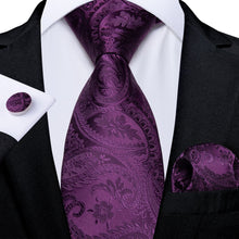 Silk Tie Deep Purple Paisley Lazy Easy-pull Mens Dress Tie Set