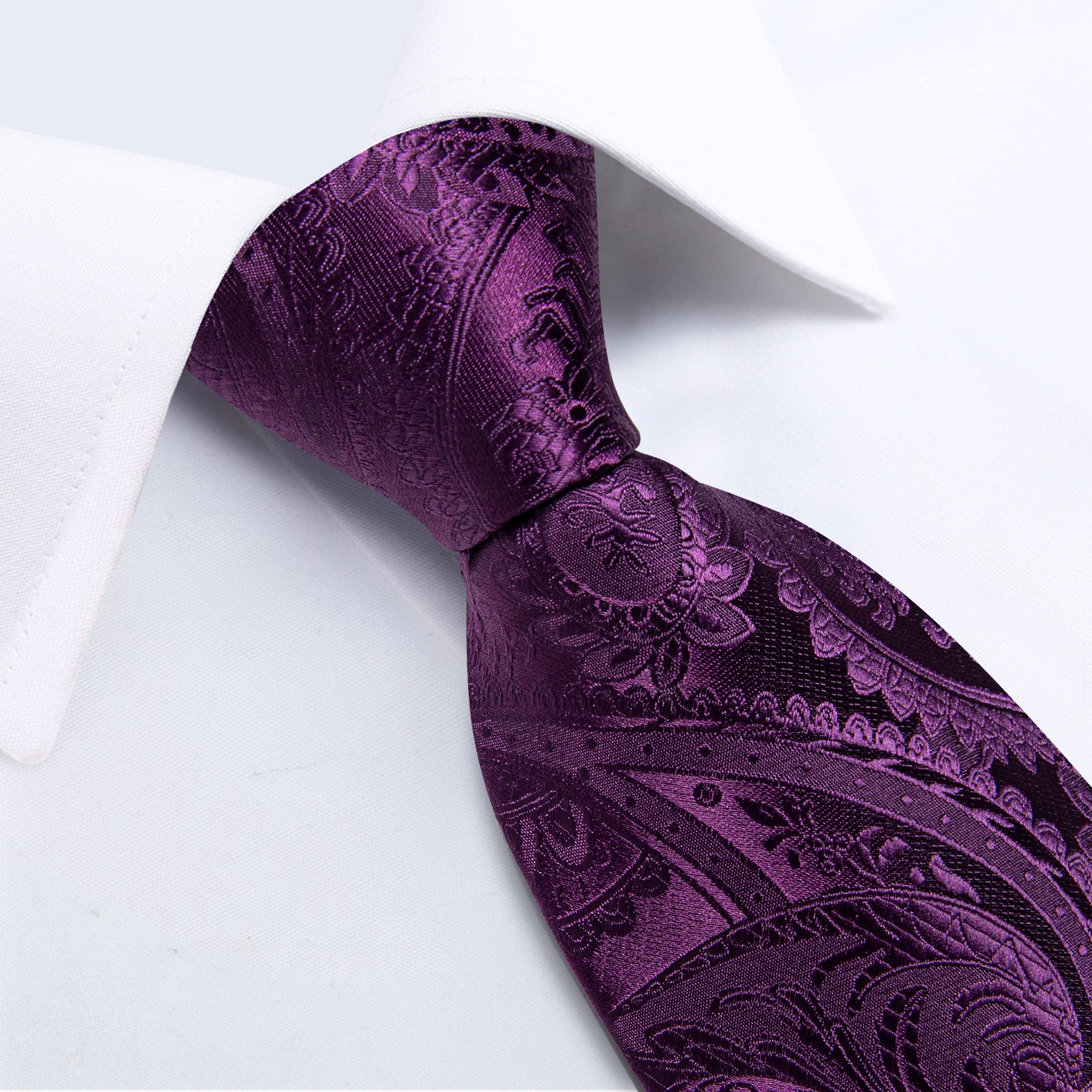 Purple Floral Men's Tie Pocket Square Cufflinks Clip Set