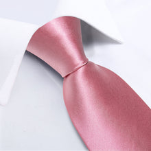 Pink Solid Men's Tie Pocket Square Cufflinks Clip Set