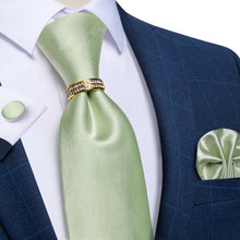 4PCS Mint Green Solid Men's Silk Tie Handkerchief Cufflinks With Tie Ring Set