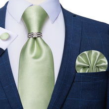 4PCS Mint Green Solid Men's Silk Tie Handkerchief Cufflinks With Tie Ring Set