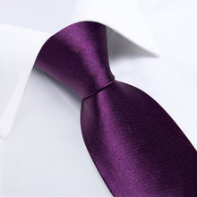 Purple Solid Men's Tie Pocket Square Cufflinks Clip Set