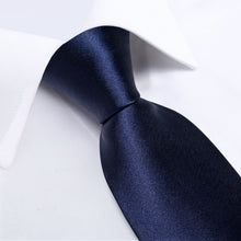 Dark Blue Solid Men's Tie Pocket Square Cufflinks Set