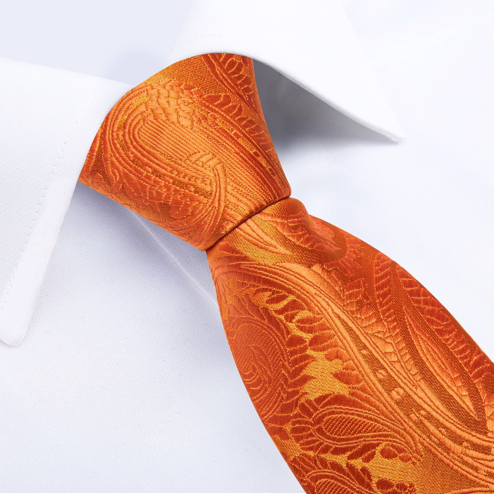 Silk Tie Deep Orange Paisley Lazy Easy-pull Mens Dress Tie Set for suit top