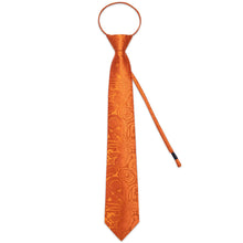 Silk Tie Deep Orange Paisley Lazy Easy-pull Mens Dress Tie Set for suit top