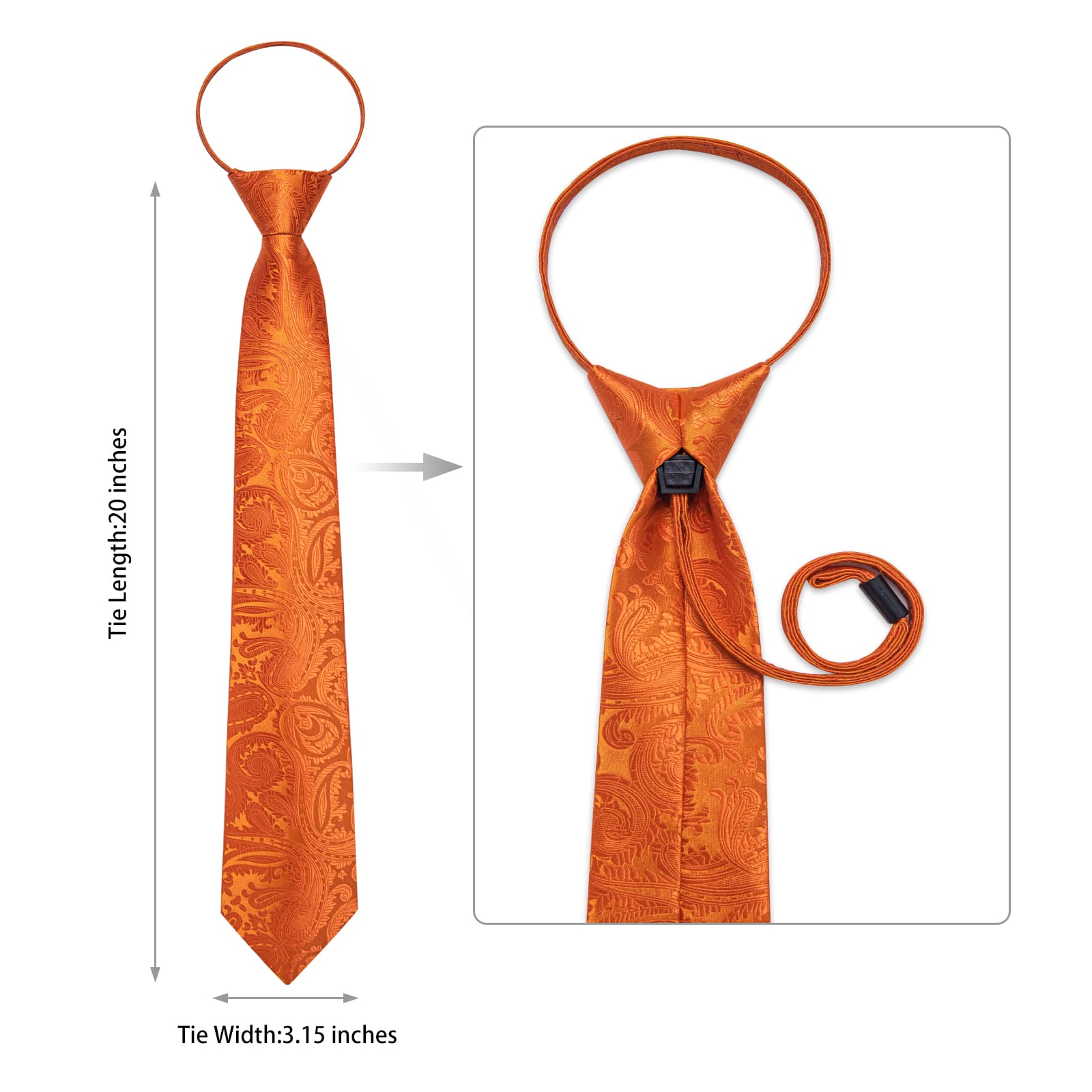Silk Tie Deep Orange Paisley Lazy Easy-pull Mens Dress Tie Set for suit top
