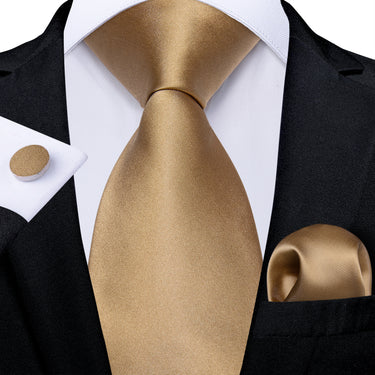 Champagne Gold Solid Men's Tie Pocket Square Handkerchief Set