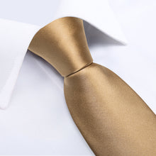 Champagne Gold Solid Men's Tie Handkerchief Cufflinks Clip Set
