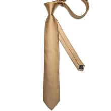 Champagne Gold Solid Men's Tie Handkerchief Cufflinks Clip Set