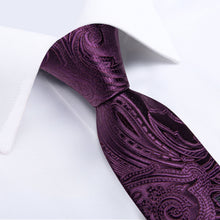 Purple Red Floral Men's Tie Handkerchief Cufflinks Set