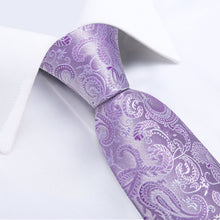 Light Purple Red Floral Men's Tie Handkerchief Cufflinks Clip Set