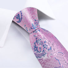 Pink Blue Floral Men's Tie Handkerchief Cufflinks Set