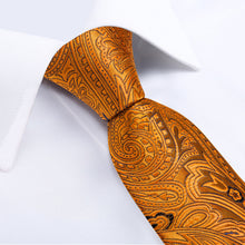 Luxury Golden Floral Men's Tie Handkerchief Cufflinks Set