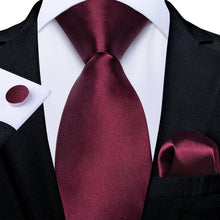Claret Solid Men's Tie Handkerchief Cufflinks Set
