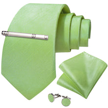 Green Solid Men's Tie Handkerchief Cufflinks Clip Set