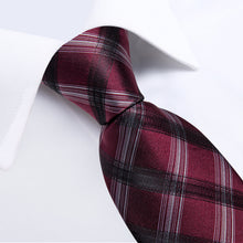 Red Black White Strped Men's Tie Handkerchief Cufflinks Clip Set