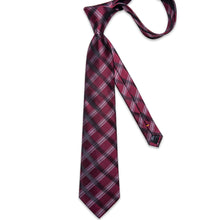 Black White Red Striped Men's Tie Pocket Square Cufflinks Set