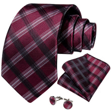 Black White Red Striped Men's Tie Pocket Square Cufflinks Set