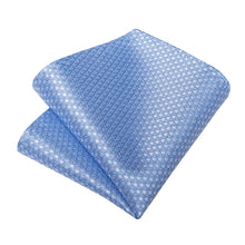 Silk Tie Light Blue Polka Dot Solid Men's Tie Handkerchief Cufflinks Clip