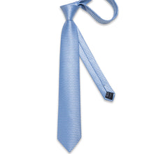 Silk Tie Light Blue Polka Dot Solid Men's Tie Handkerchief Cufflinks Clip