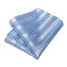 Silk Tie Blue White Striped Men's Tie Handkerchief Cufflinks Clip Set
