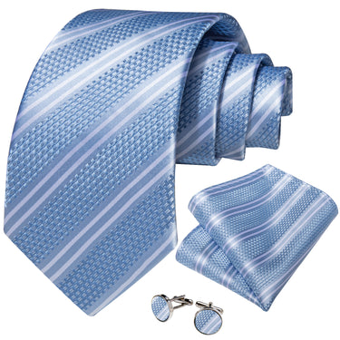 Purple White Striped Men's Tie Handkerchief Cufflinks Set