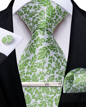 Grey Green Leaves Solid Men's Tie Handkerchief Cufflinks Clip Set
