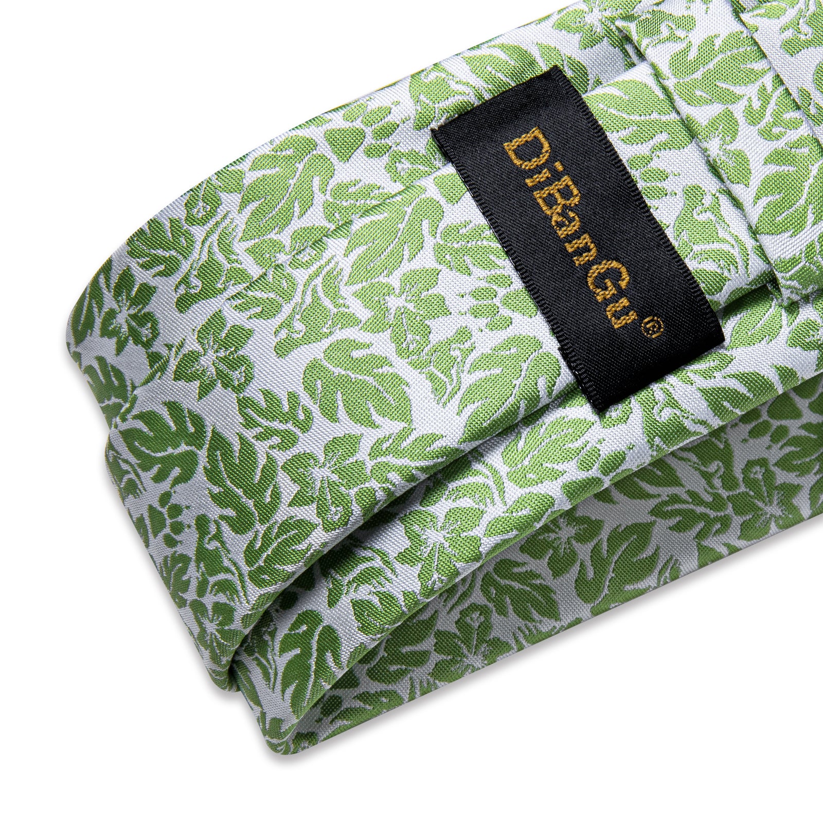 Grey Green Leaves Solid Men's Tie Handkerchief Cufflinks Clip Set