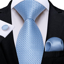 Blue Solid Men's Tie Handkerchief Cufflinks Set