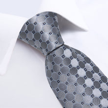 Silver Grey Plaid Men's Tie Handkerchief Cufflinks Set