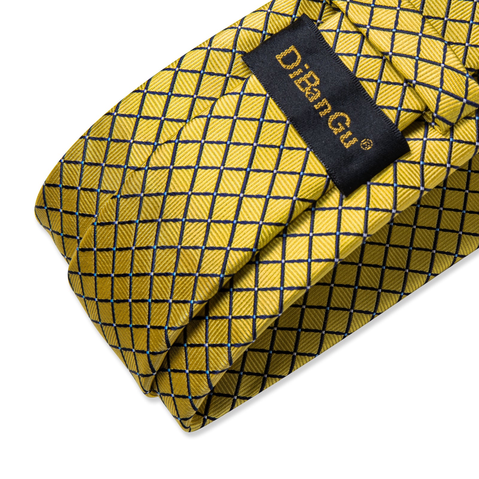 Black Yellow Plaid Men's Tie Handkerchief Cufflinks Clip Set