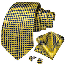 Yellow Blue Plaid Men's Tie Handkerchief Cufflinks Set