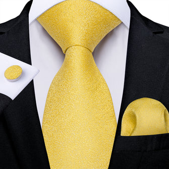 Light Yellow Solid Men's Tie Handkerchief Cufflinks Set