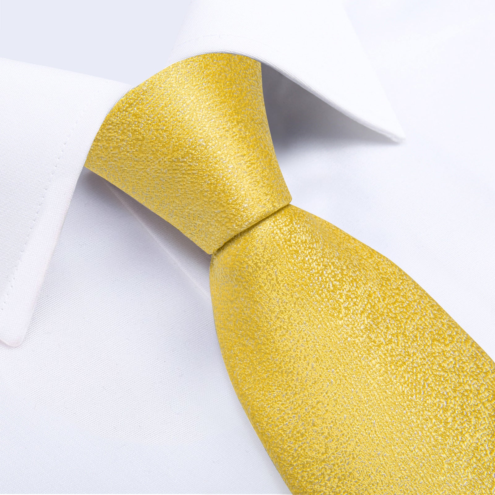 Light Yellow Solid Men's Tie Handkerchief Cufflinks Clip Set