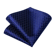 Dark Blue Dotted Men's Tie Handkerchief Cufflinks Clip Set