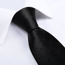Black Lattice Solid Men's Tie Handkerchief Cufflinks Clip Set