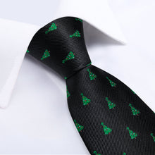 Christmas Black Solid Green Christmas Tree Men's Tie Pocket Square Cufflinks Set