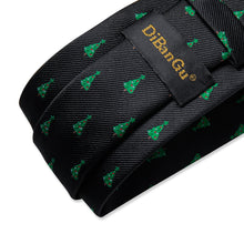 Christmas Black Solid Green Christmas Tree Men's Tie Handkerchief Cufflinks Clip Set