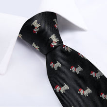 Christmas Black Solid Cartoon Dog Men's Tie Handkerchief Cufflinks Clip Set