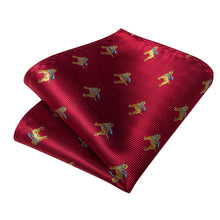 Christmas Red Solid Cartoon Dog Men's Tie Handkerchief Cufflinks Clip Set