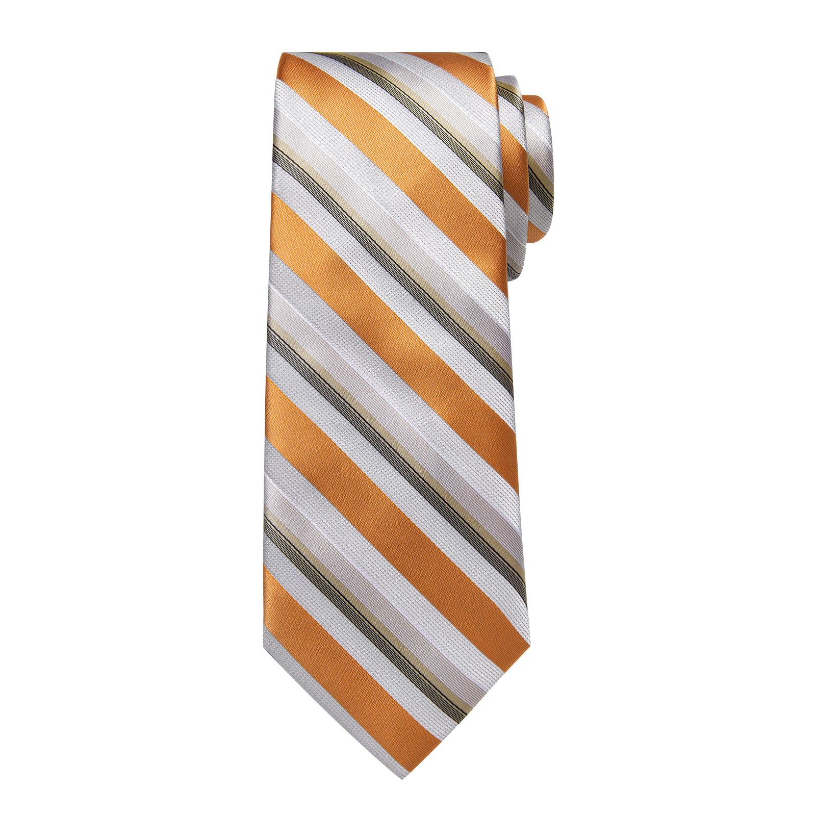 Golden White Striped Men's Tie Handkerchief Cufflinks Clip Set