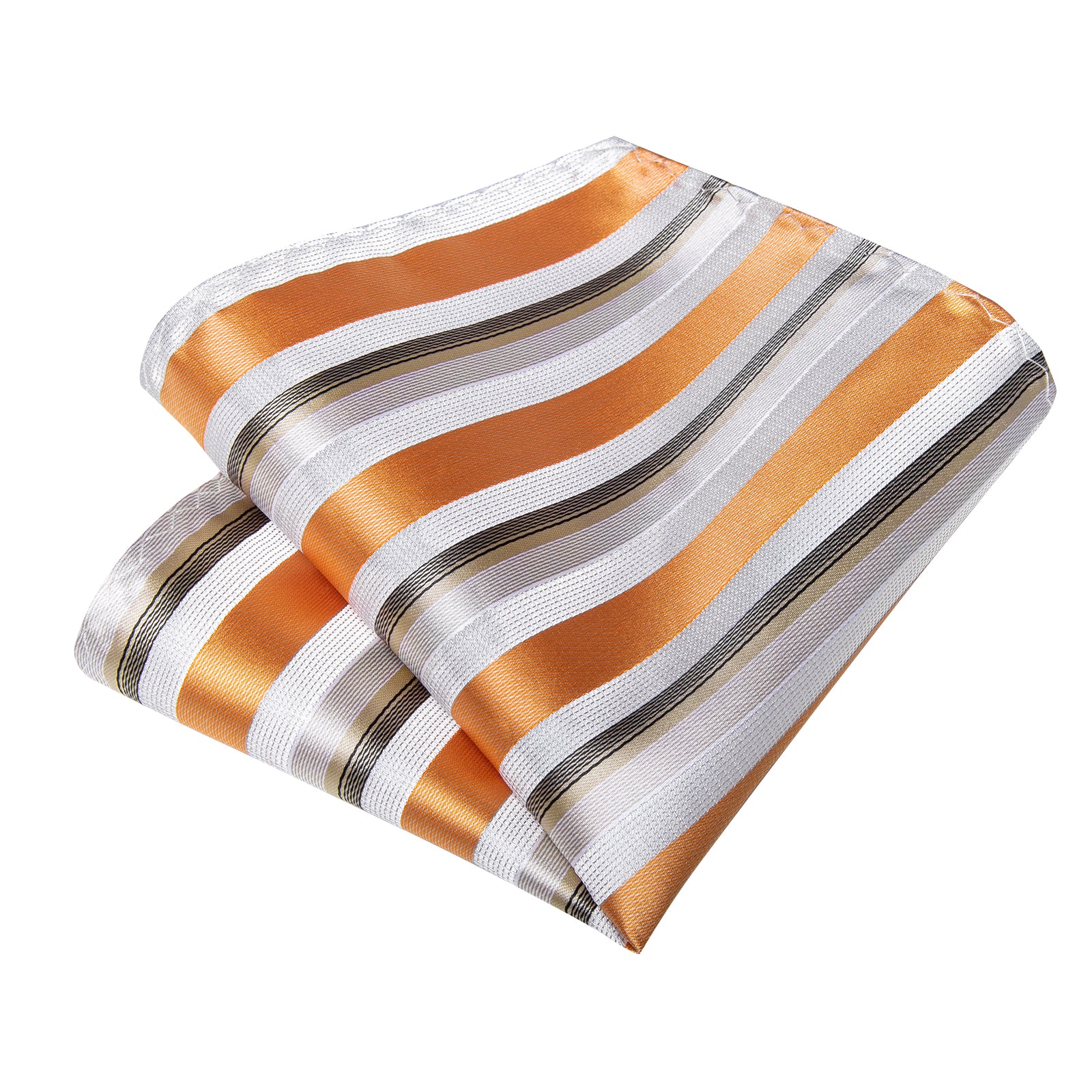 Golden White Striped Men's Tie Handkerchief Cufflinks Clip Set