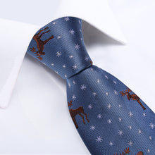 Christmas Teal Solid Snowflake Elk Men's Tie Handkerchief Cufflinks Clip Set