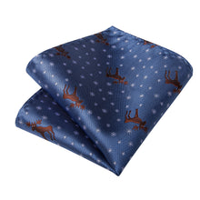Christmas Teal Solid Snowflake Elk Men's Tie Handkerchief Cufflinks Clip Set