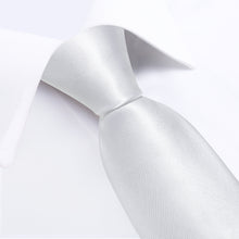 White Solid Men's Tie Pocket Square Handkerchief Set