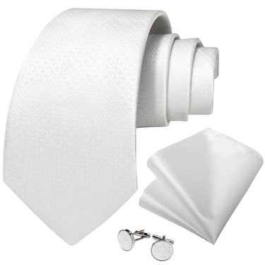 Milky White Solid Men's Tie Pocket Square Handkerchief Set