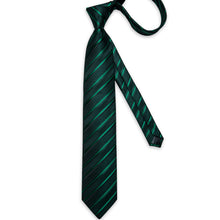 Black Green Striped Men's Tie Pocket Square Handkerchief Set