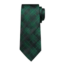 Green Striped Men's Tie Handkerchief Cufflinks Clip Set