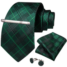 Green Striped Men's Tie Handkerchief Cufflinks Clip Set